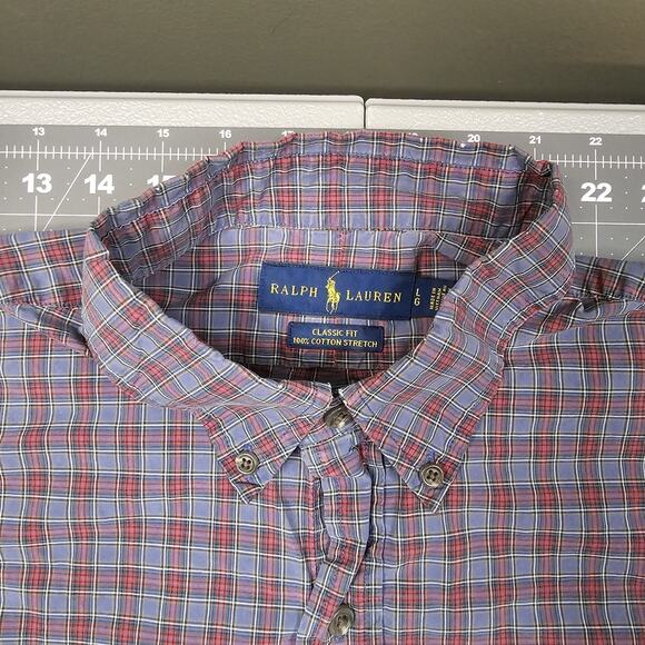 Polo Ralph Lauren Shirt Large Blue Red Tartan Plaid Preppy Academia Ivy League - Picture 5 of 11